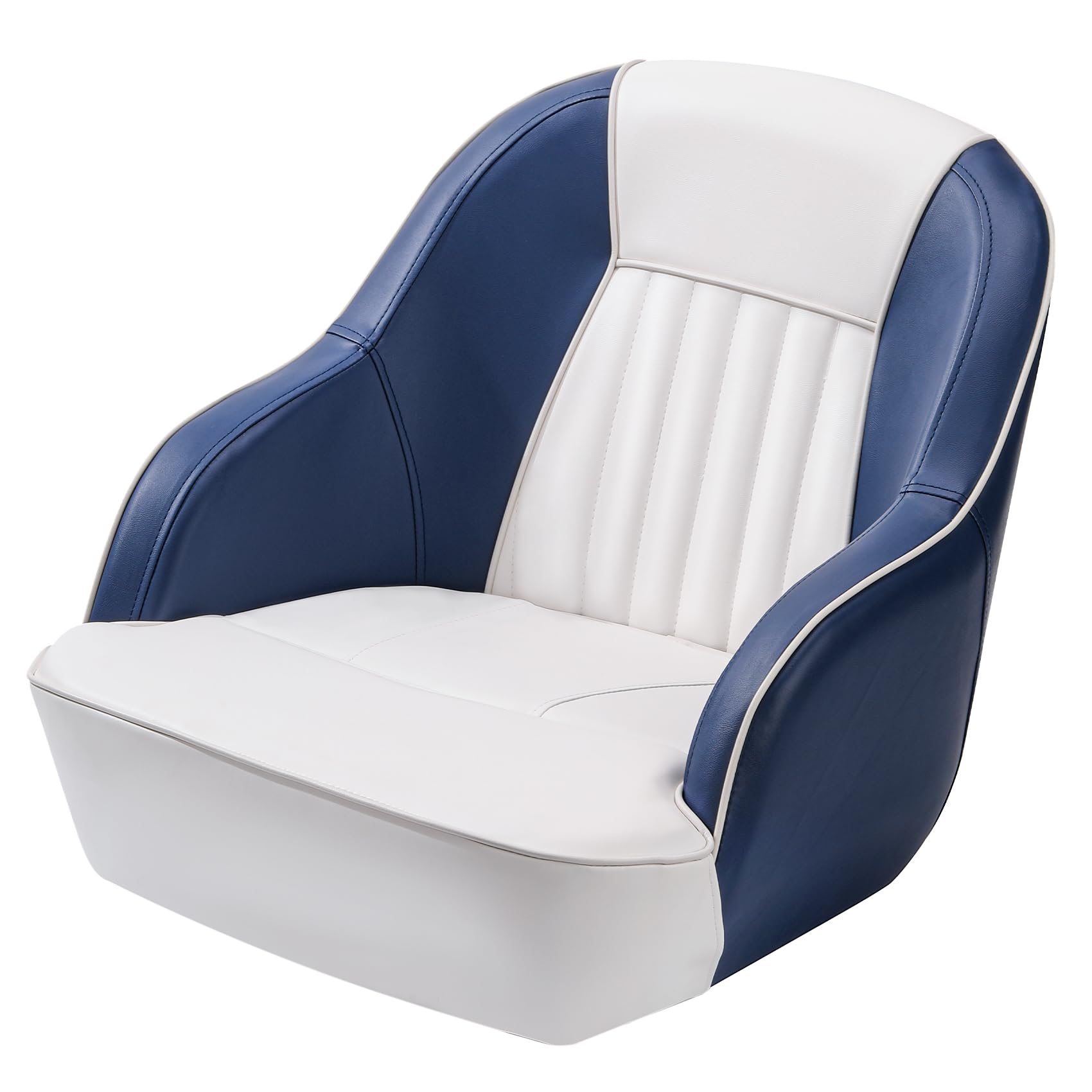 blue and white ergonomic captain boat seat with thick foam padding