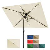 Garvee 10' x 6.5' Solar Rectangular Patio Umbrella with Lights, Crank & Push Button Tilt for Garden, Deck, Lawn, Pool, Blue - Beige