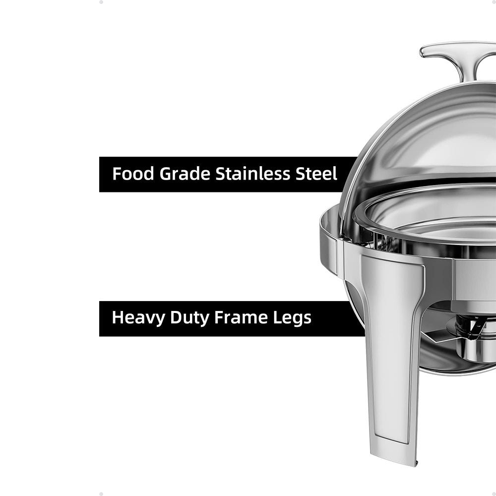 Garvee 6 QT Chauffe-plat roulant, ensemble buffet, chafer en acier inoxydable pleine grandeur, réchaud de restauration rond, pour mariage, fêtes, banquet, événement de restauration, lot de 1