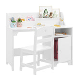 Garvee Kids Desk and Chair Set, Study Desk for Kids with Hutch, Storage Cabinet, Wooden Children Study Table, Student Writing Desk for Kids Bedroom & Study Room, White - White