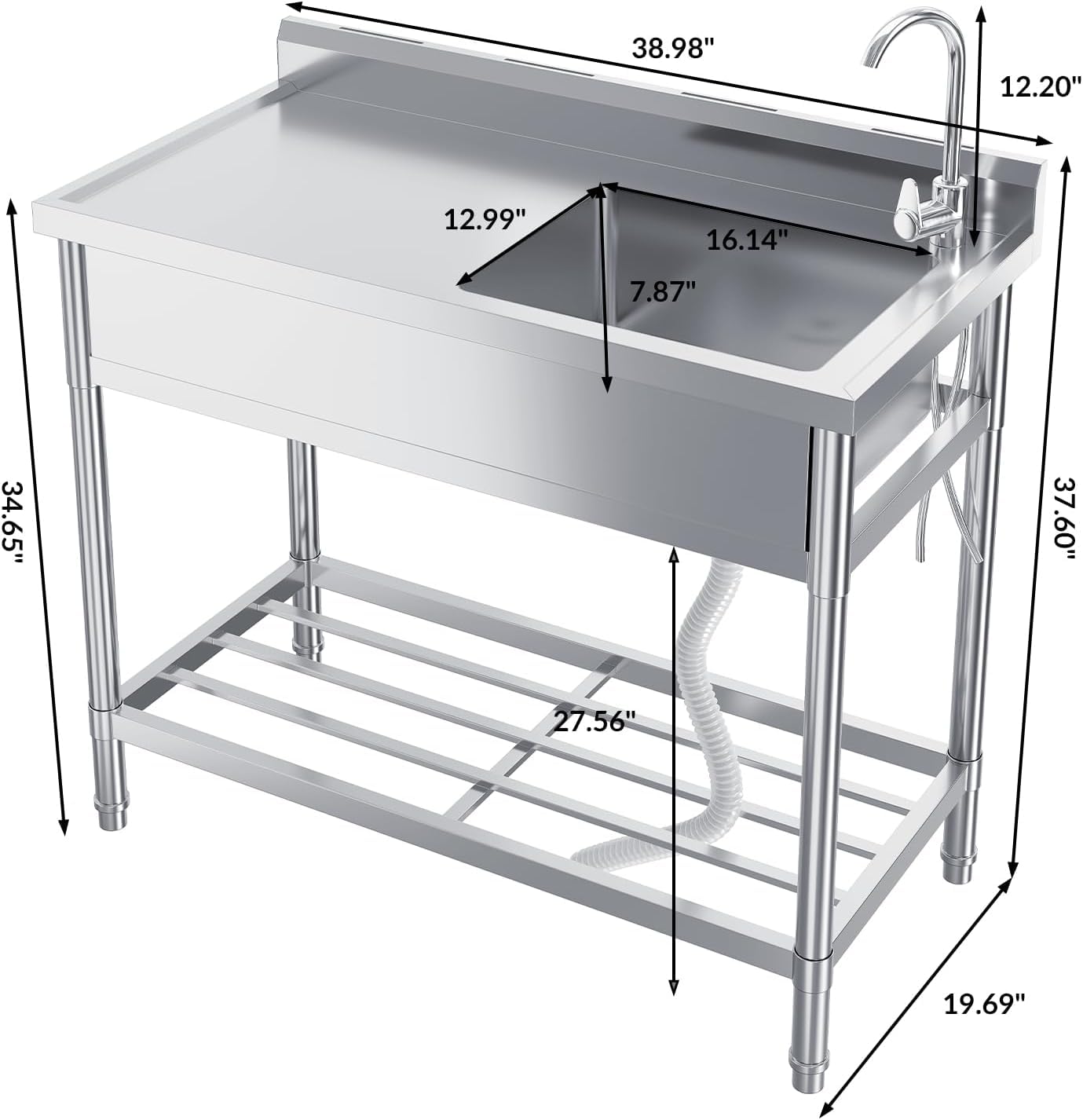 Garvee sink with adjustable legs and freestanding design dimensions