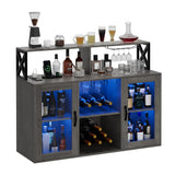 Garvee Bar Cabinet with Power Outlets, LED Lights, Glass Holder for Home Kitchen, Retro Gray - Retro Gray