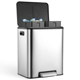 Garvee 2x4 Gallon Kitchen Dual Trash Can and Recycling Bin Stainless Steel Removable Inner Bin and Soft Close Lid for Home Office Business, Silver