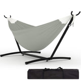 Garvee 2 Person Double Hammock with Heavy-Duty Steel Stand for Indoor Outdoor Patio, Portable, Space-Saving, 450 lbs Capacity, Black - Light Gray