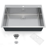Garvee Kitchen Sink 30x22 Single Bowl Stainless Steel 10in Deep Basin Brushed Finish Grid Drain Kit Drop-In Durable Quiet - Single Bowl