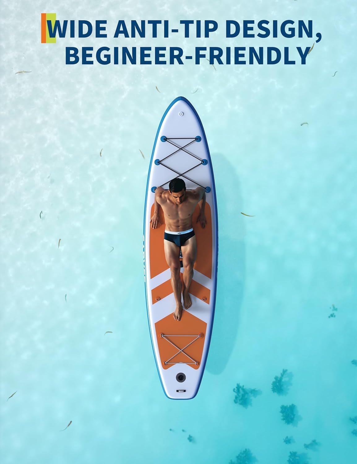 Wide beginner-friendly inflatable paddle board