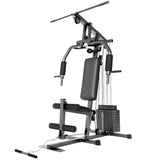 Garvee Gym Machine System with 100LBS Weight Stack, Multifunctional Home Gym, Full Body Workout Station, Carbon Steel Frame, Chrome Plating, PU Pulley System - Black-Weight Bench-1