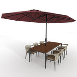 Garvee 13' Double-Sided Outdoor Patio Umbrella - Rectangle Market Umbrella with Crank Handle for Poolside, Backyard, Large Patio, Wine Red - Wine Red