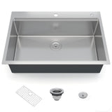 Garvee Kitchen Sink 32×22×10 Inch Workstation Drop-In Stainless Steel Sink Deep Bowl Brushed Finish - Single Bowl With Ledge