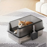 Garvee Non-Stick Stainless Steel Cat Litter Box with Lid & Scoop, Side Opening, Splash-Proof, Leak-Proof, Large 23.62''L x 15.75''W x 12''H Black - Black