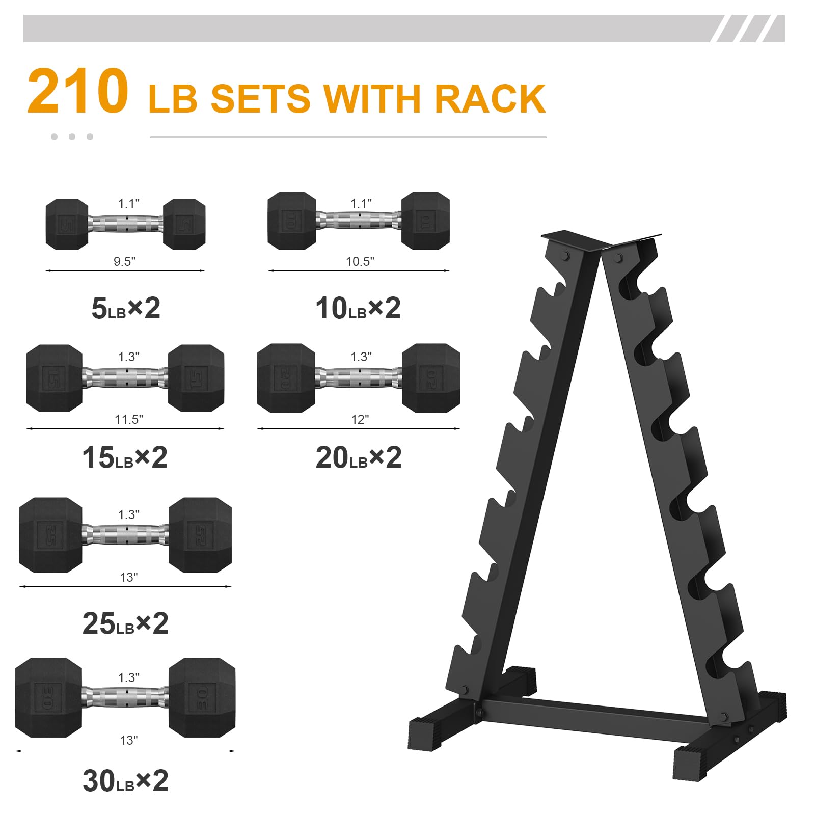 210 lb dumbbell set with rack