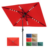 Garvee 10' x 6.5' Solar Rectangular Patio Umbrella With Lights, Crank & Push Button Tilt For Garden, Deck, Lawn, Pool, Outdoor, Blue - Red