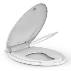 Garvee Elongated Toilet Seat with Built-In Potty Training Seat, Slow Close, Family Use, 18.54-19.05in Length, White