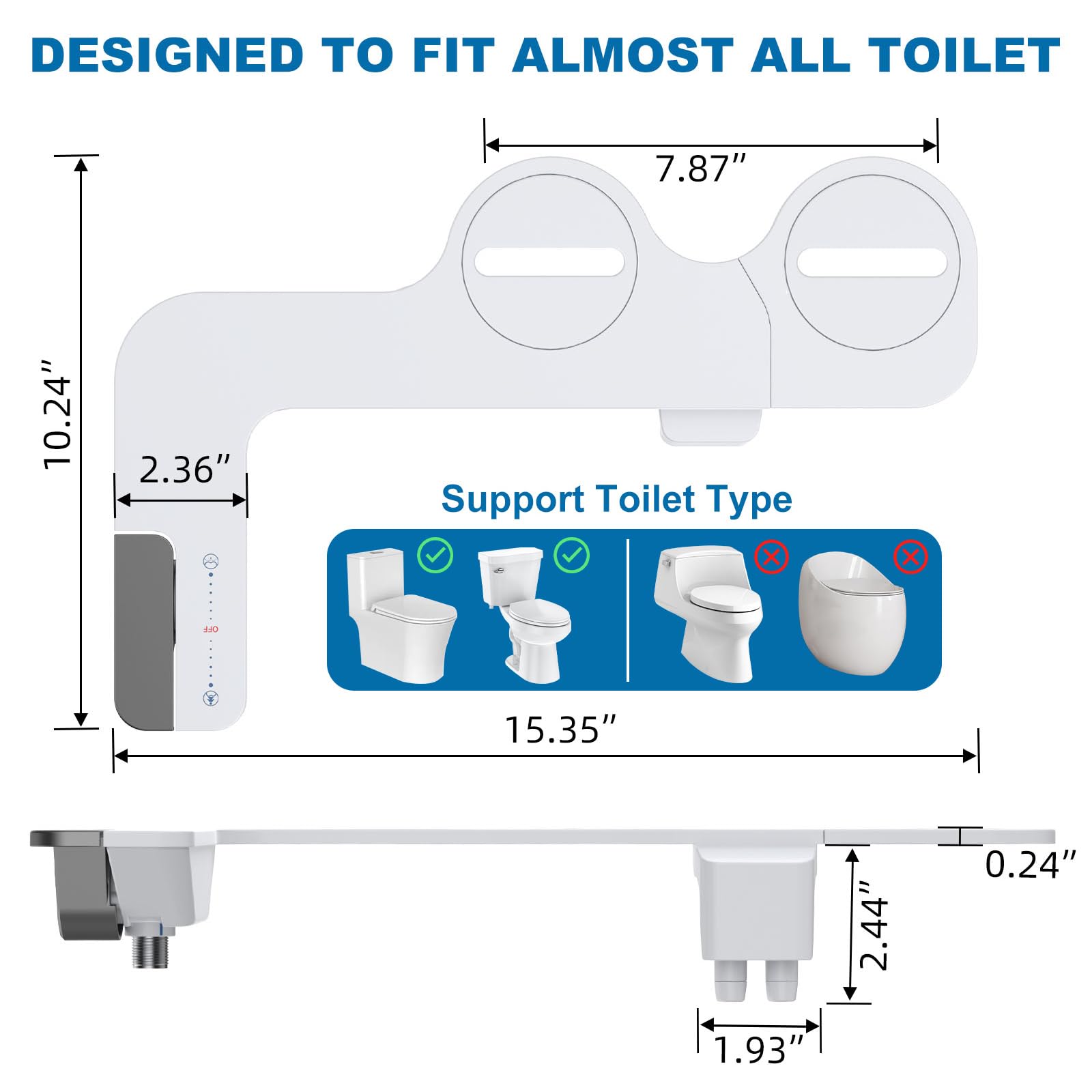 Taille de l'accessoire bidet et compatibilité avec les toilettes