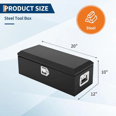 Garvee Boîte à outils en acier de 20 pouces pour benne de camion - Design en tôle striée avec poignées latérales et clés de verrouillage, rangement compact et durable pour pick-up, camping-cars et remorques, noir
