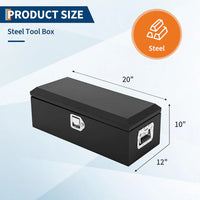 Garvee Boîte à outils en acier de 20 pouces pour benne de camion - Design en tôle striée avec poignées latérales et clés de verrouillage, rangement compact et durable pour pick-up, camping-cars et remorques, noir