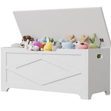 Garvee 39.4" Wooden Storage Chest With Metal Frame, Large Organizer, Entryway Shoe Bench, Bedroom And Living Room, White - White