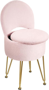 Garvee Vanity Stool With Storage Folding Back Faux Fur Ottoman Makeup Chair For Bedroom Adults Teens 15.71x13.10x30.71 Pink - Pink