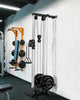 Garvee Wall Mount Cable Machine with 19 Positions Dual Pulley System, Adjustable Footplate for Home Gym, 27.2"x18.1"x81.9", Black
