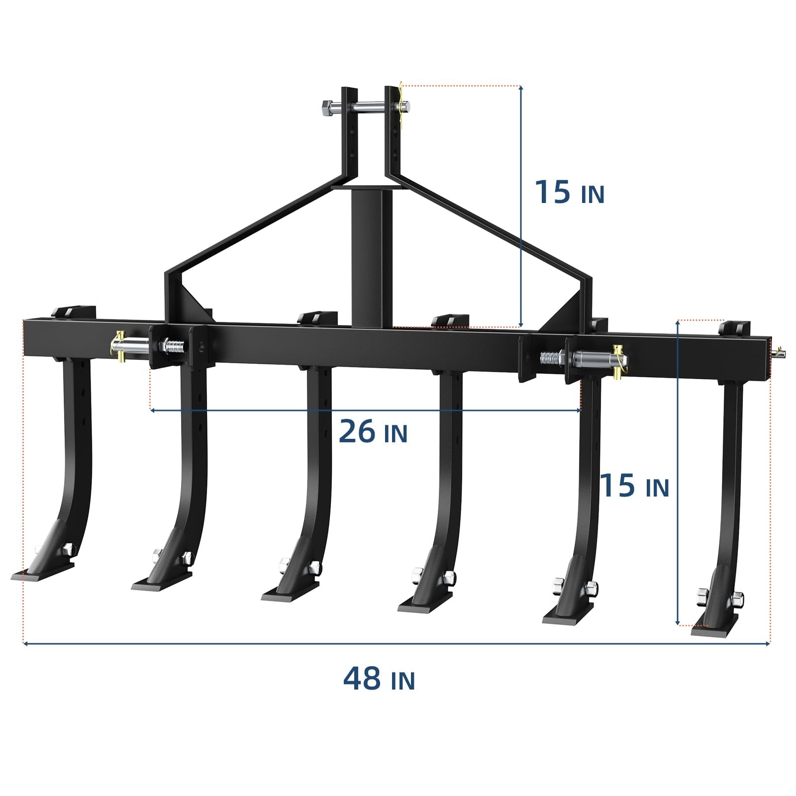 Garvee Plow Scarifier Implement, Removable Tractor Cultivator with 6 Scarifier Shanks, 48 Inches, 3 Point Tiller for CAT-0 & CAT-1 ATV/UTV