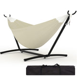 Garvee 2 Person Hammocks with Stand, Portable Double Hammock for Indoor Outdoor Patio, Heavy-Duty Steel, Space-Saving, 450 lbs Capacity, Black - Beige