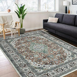 Garvee Oriental Green 5x7 Area Rug, Boho Washable Rug Modern Vintage Rugs for Living Room Bedroom Bohemian Office Area Rugs Medallion Distressed Carpet Farmhouse Floor Cover - Green