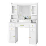 Garvee White Vanity Desk with Charging Station and LED Mirror, Large White and Gold Makeup Dressing Table, 3 Light Modes, 6 Drawers