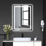 Garvee LED Bathroom Mirror 24"x32" with Front and Backlight, Dimmable, Anti-Fog, Shatter-Proof, 3 Colors, UL Listed, Wall Mountable - No Edging - With Frosted Tape
