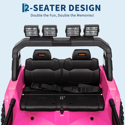 Garvee Ride - P Series: 24V Ride On Car, 4WD 2 Seater Kids' Electric Vehicle Truck with Remote Control, Adjustable Footwell Ride On Truck, 3 Speeds, Led Lights, Bluetooth, Pink