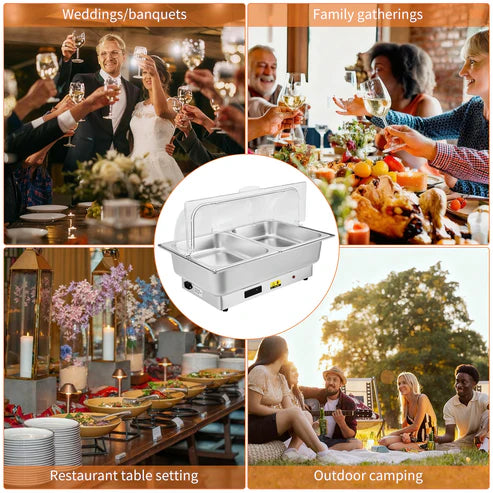 Garvee 9QT(2×1/2Pan)Electric Chafing Dish with Temperature Control, Stainless Steel Buffet Servers and Warmers, Electric Chafing Dish Set with Temperature Control for Catering