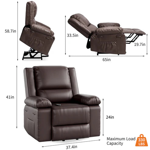 Garvee PU Leather Power Lift Recliner Chair with Massage and Heat, 8-Point Vibration, Adjustable Back and Leg Support, Electric Lift Chair Designed for Mobility Aid Elderly Relaxation, Coffe