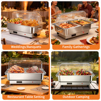 Garvee Chafing Dish Electric Buffet Set 9 QT Stainless Steel Food Servers and Warmers for Wedding and Parties, 23x14x14 in, Silver