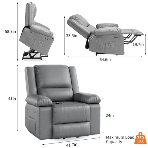 Garvee PU Leather Power Lift Recliner Chair with Massage and Heat, 8-Point Vibration, Adjustable Back and Leg Support, Electric Lift Chair Designed for Mobility Aid Elderly Relaxation, Grey