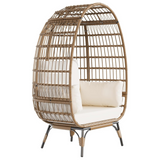 Garvee Wicker Egg Chair, Egg Basket Lounge Chair with Thick Cushion, Egg Shaped Seat with Metal Stand for Indoor Outdoor Patio Porch Backyard, Off-white - Off-White