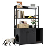 Garvee Cat Litter Box Cabinet with Storage Shelves, Bookshelf-Style Enclosure, Black, 52" Size, Fits Most Litter Pans - Black