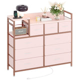 Garvee 9-Drawer Storage Bedroom Dresser TV Stand | Multi-Functional with Built-in Charging Station, Tall Dresser for Closet Organization, Kids Room & Apartments, Pink - Pink