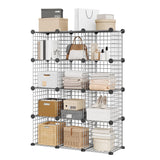 Garvee 12-Cube Modular Wire Organizer Shelf Durable Metal DIY Assembly Open Grid Design Black 94x32x97cm Bedroom Office - Gris