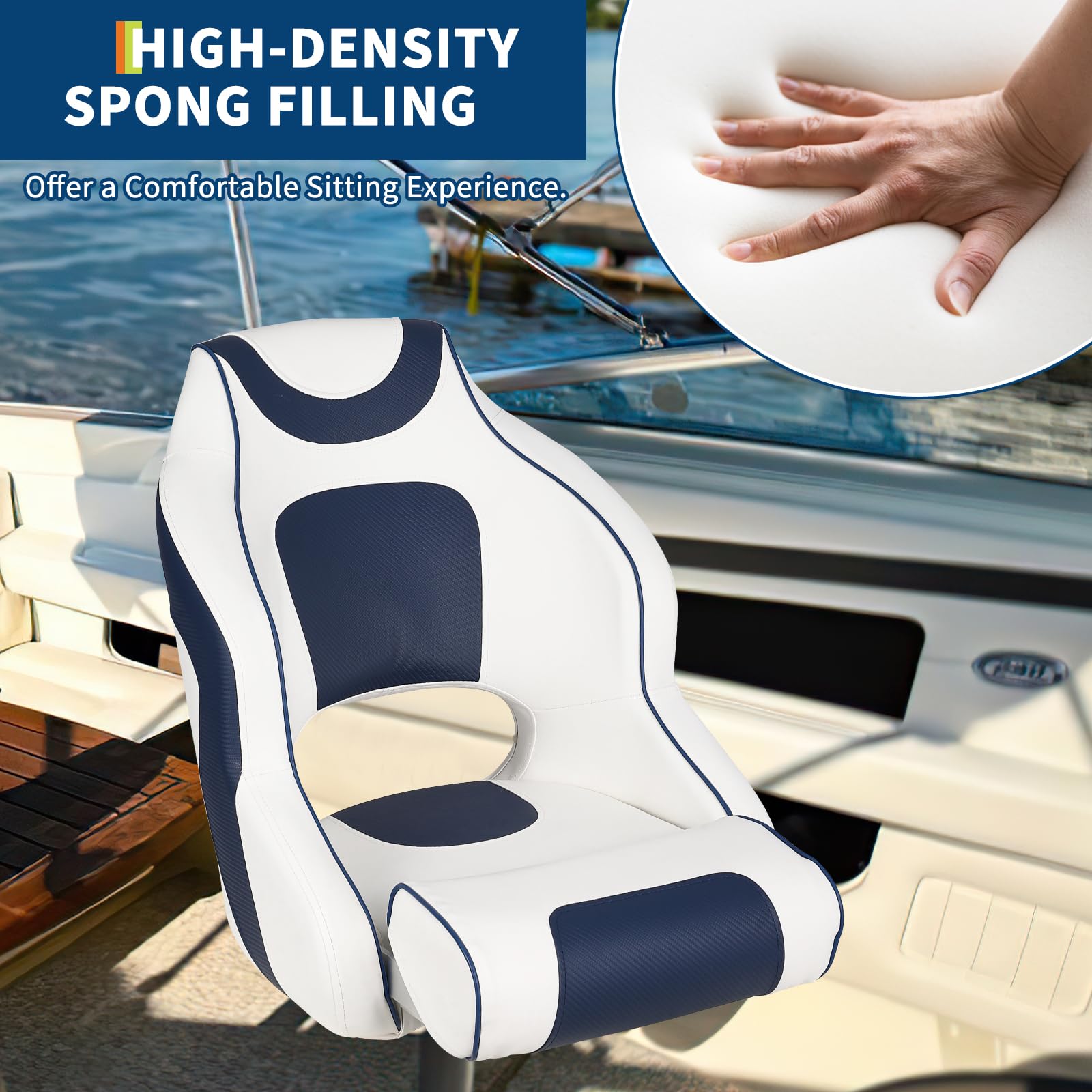 High-density foam boat seat for comfortable long rides