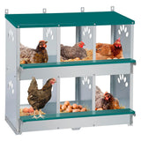 Garvee 6-Compartment Metal Nesting Box – Heavy-Duty Roll Away Egg Design w/Perch & Cover for Poultry Wall/Floor Mount, Green - Dark Green
