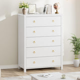 Garvee 5 Drawer Dresser Wooden Chest with Clothes Storage Cabinet for Bedroom Living Room Hallway 45'' Tall White