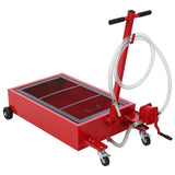 Garvee 20 Gallon Oil Drain Pan Oil Drain Tank, 76L Low Profile Oil Drain Pan, Large Capacity Oil Change Pan with Manual Pump & T Foldable Hand and Wheels, 7.5FT Hose Oil Drain Cart for Car, SUV, Trucks - Red-Manual