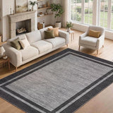 Garvee 10x13 Washable Rugs for Living Room, Bedroom, Dining Room - Black/Grey, Modern Border, Stain Resistant, Soft Touch Carpet - Border - Black/Grey