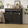 Garvee Double Tilt Out Trash Cabinet 20 Gallon,Hidden Wooden Trash Can Cabinet, Farmhouse Laundry Hamper Cabinet with Solid Wood Tabletop & Drawer, Pet Proof Trash Can, Wood Laundry Cabinet