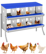 Garvee Chicken Nesting Box 8 Compartments Two-Tier Galvanized Steel Large Vented Holes Wall Mounting Easy Egg Collection - Blue | 8 Compartments