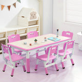 Garvee Kids Table and 6 Chair Set - Height Adjustable, Multifunctional Desk, Ergonomically Designed Chairs, Max 300lbs, for Ages 2-10, Classroom, Daycares, Home - Pink