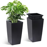 Garvee 16 Inch Tall Rectangular Planters Set of 2 Large Modern Plant Pots with Drainage Holes＆Water Level Monitor＆Wheels Outdoor and Indoor for Patio, Porch, Living Room, or Home Office, Black - Black