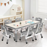Garvee Kids Table and Chairs Set, Height Adjustable Desk With 6 Seats for Ages 2-10,Arts & Crafts Table,Graffiti Desktop, Non-Slip Legs, Max 300lbs, Children Multi-Activity Table for Classrooms, Daycares, Home - Grey