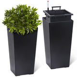 Garvee Large Outdoor Tall Planter Black Flower Pots, 23" Tapered Front Porch Decor Plant Pots with Water Level Monitor, Automatic Watering(2 Packs) - Black