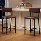 Garvee Bar Stools Set of 2 Upholstered Counter Stools with Back & Footrest PU Leather Metal Legs for Kitchen Island Bar Brown - Brown