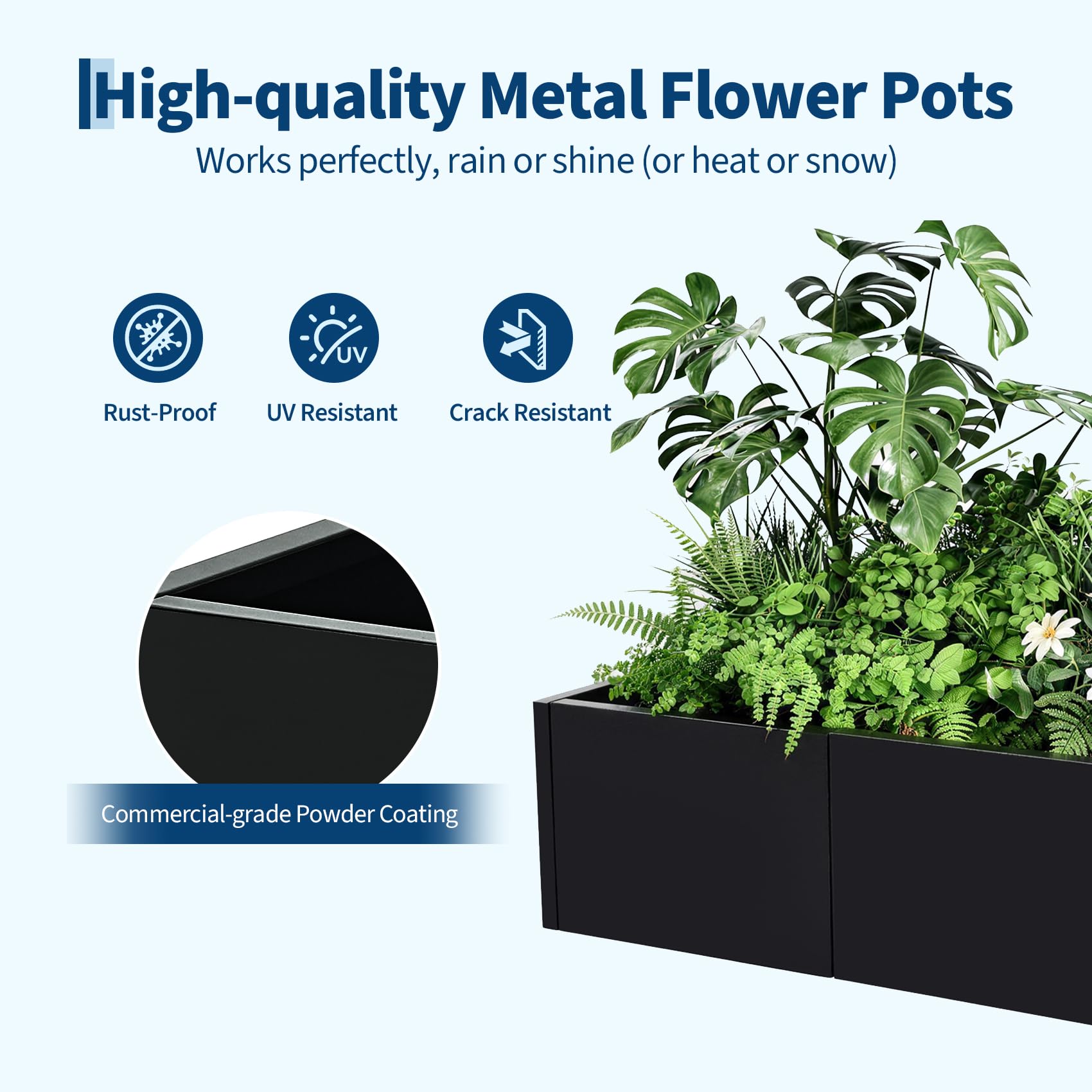 Powder-coated black steel planter box
